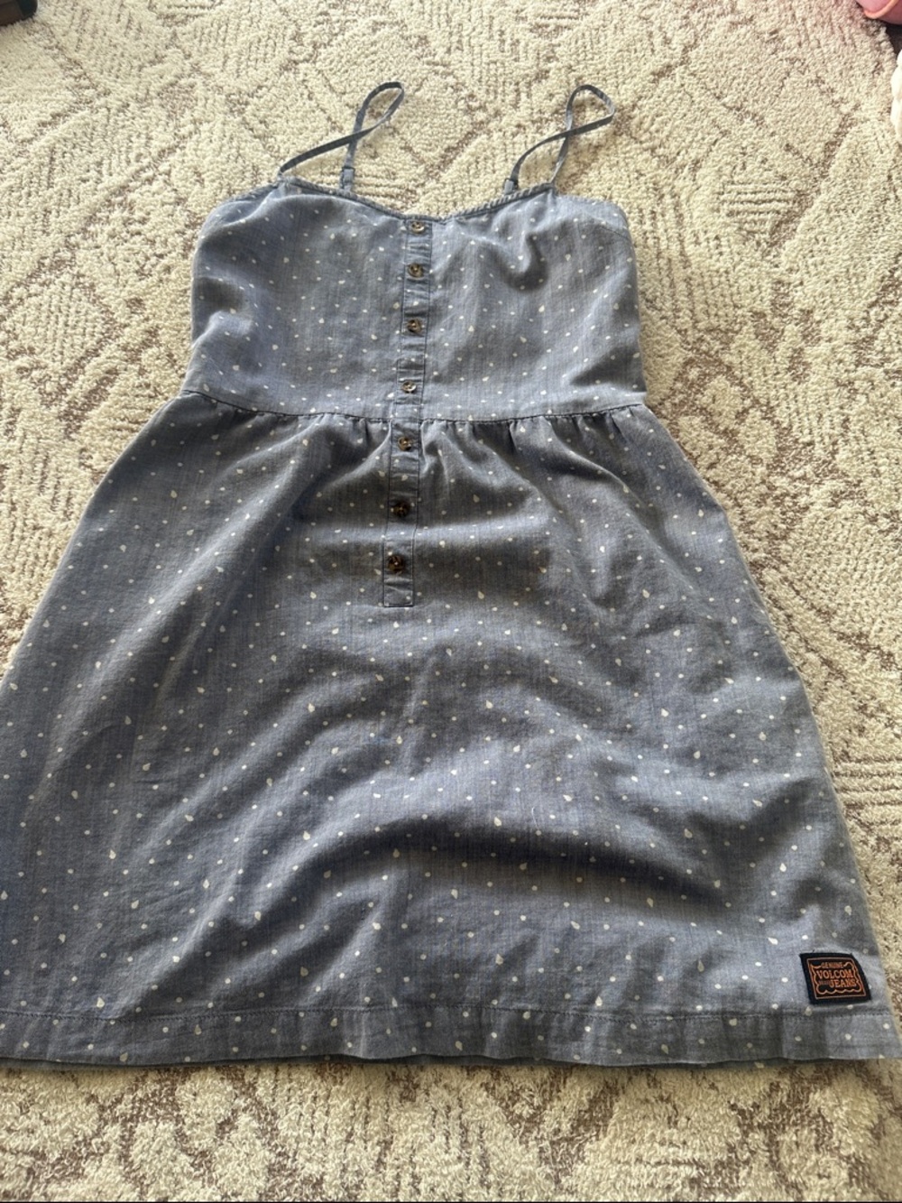 Volcom Polka Dot Babydoll Dress Medium 100% Cotton Y2K Skater Pockets